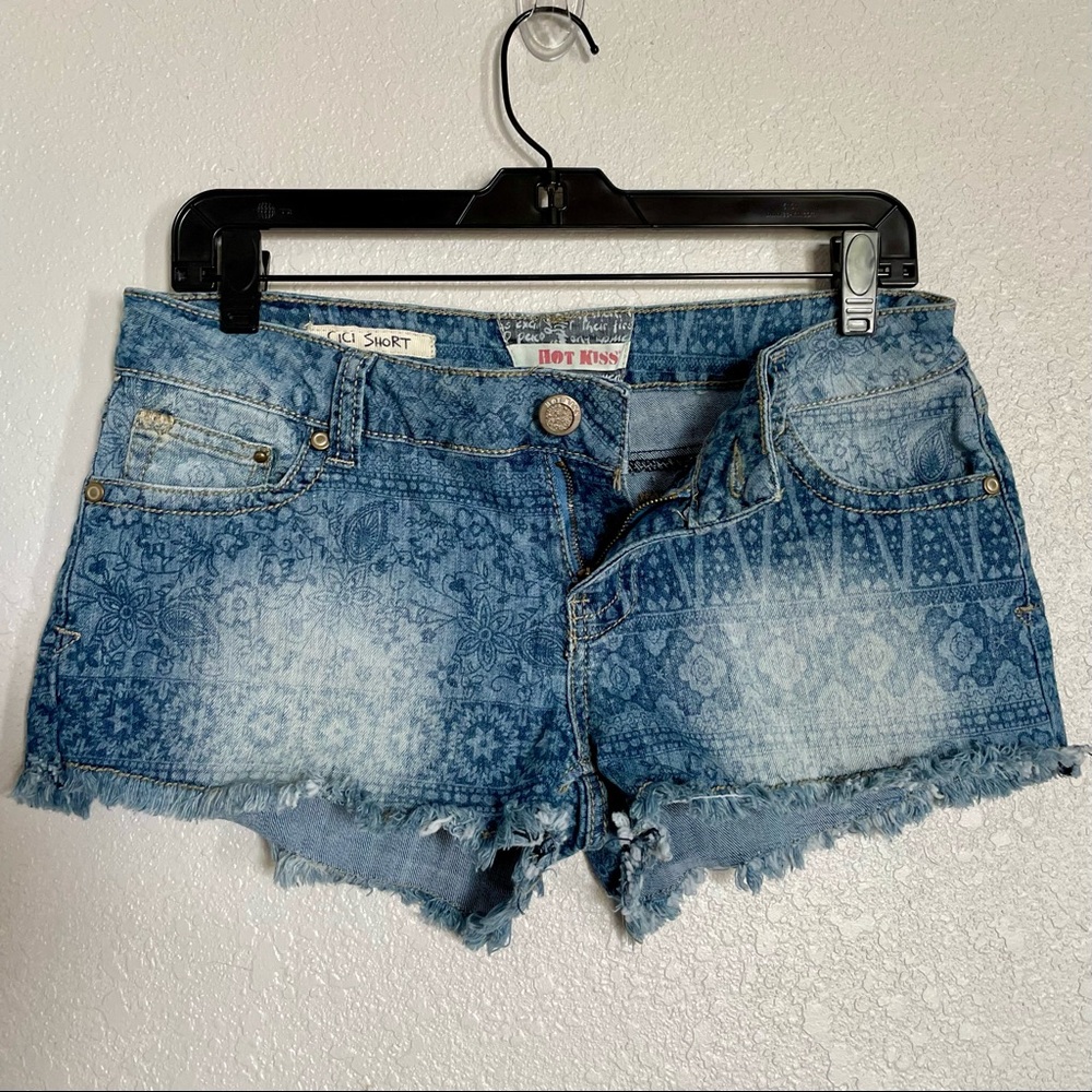 Hot Kiss CiCi Short - Blue Jean Shorts Floral Geometrical Patterns - Size L